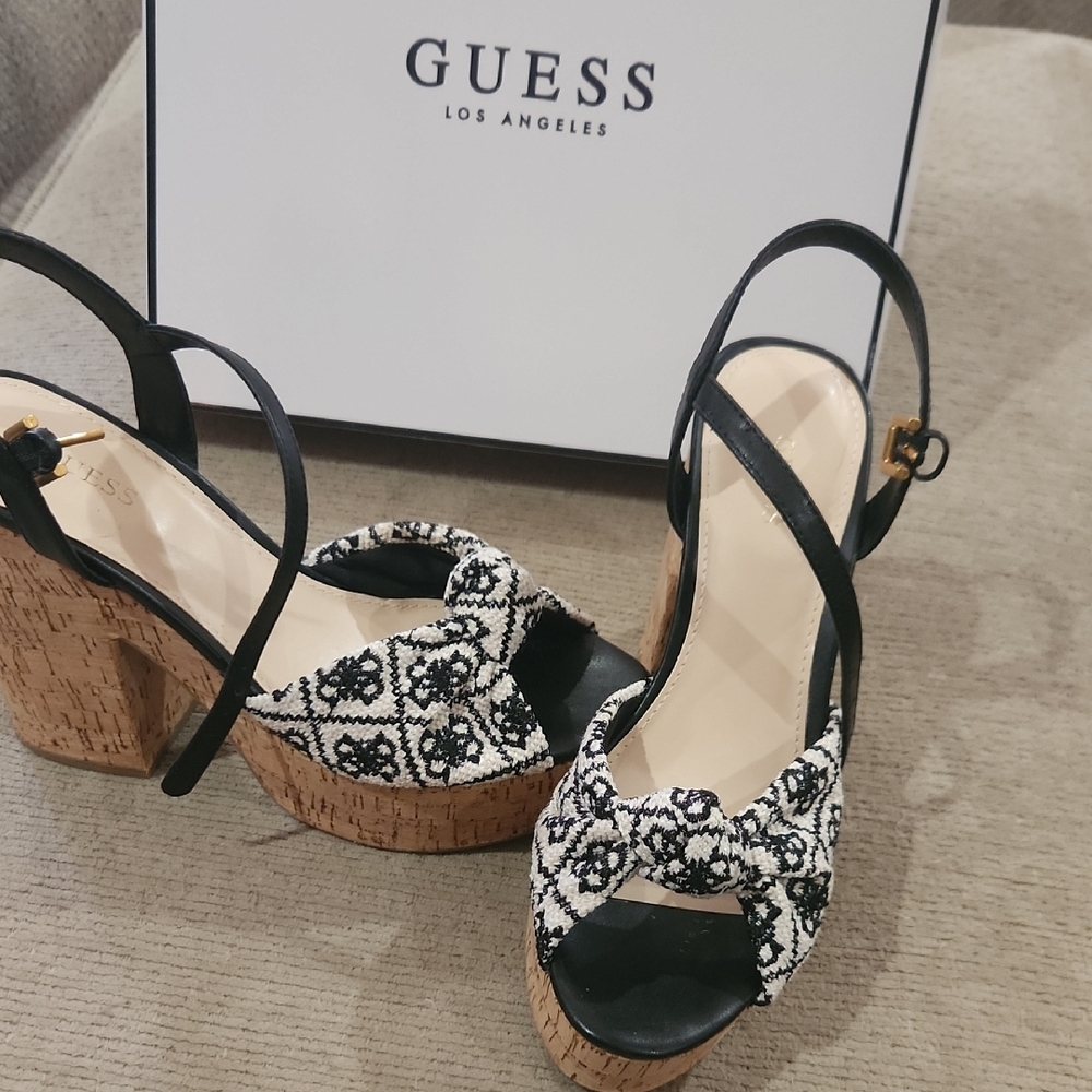 GUESS Black and White Patterned Wedges - Picture 2 of 5